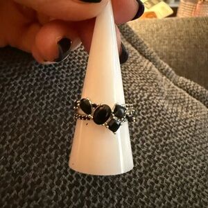 Black Onyx on Rhodium Ring